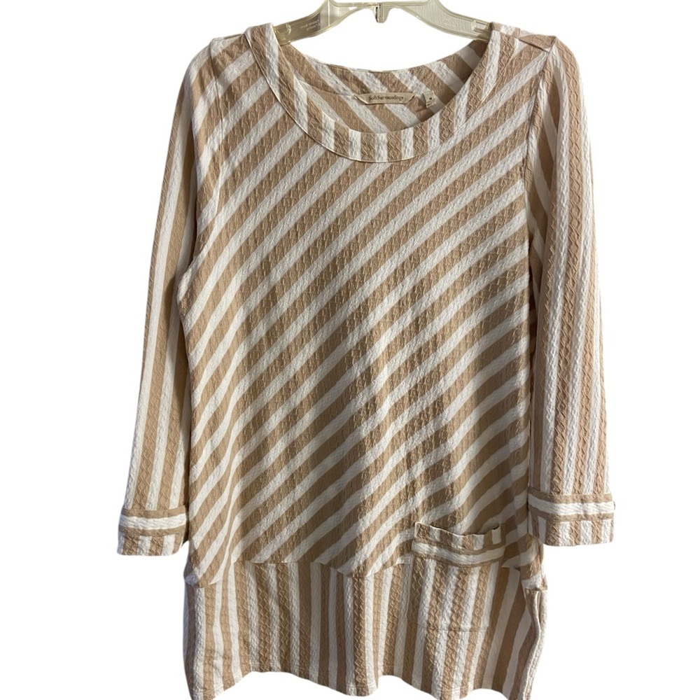 Soft Surroundings Beige and White Striped Top tunic Medium